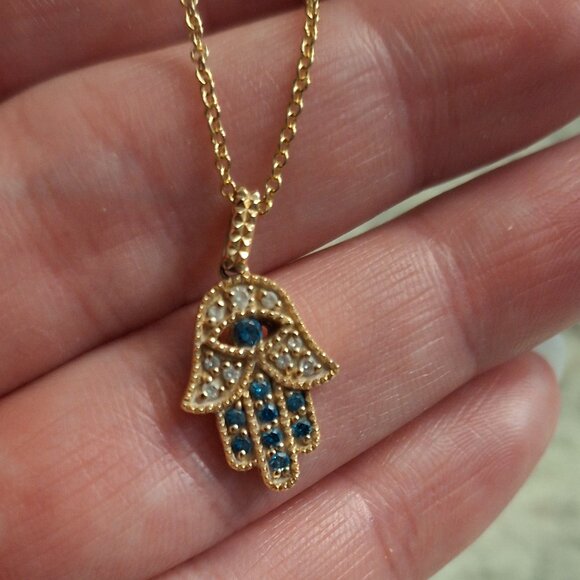 Effy 14K Yellow Gold Diamond, Blue Diamond Pendant with Chain - Picture 1 of 6